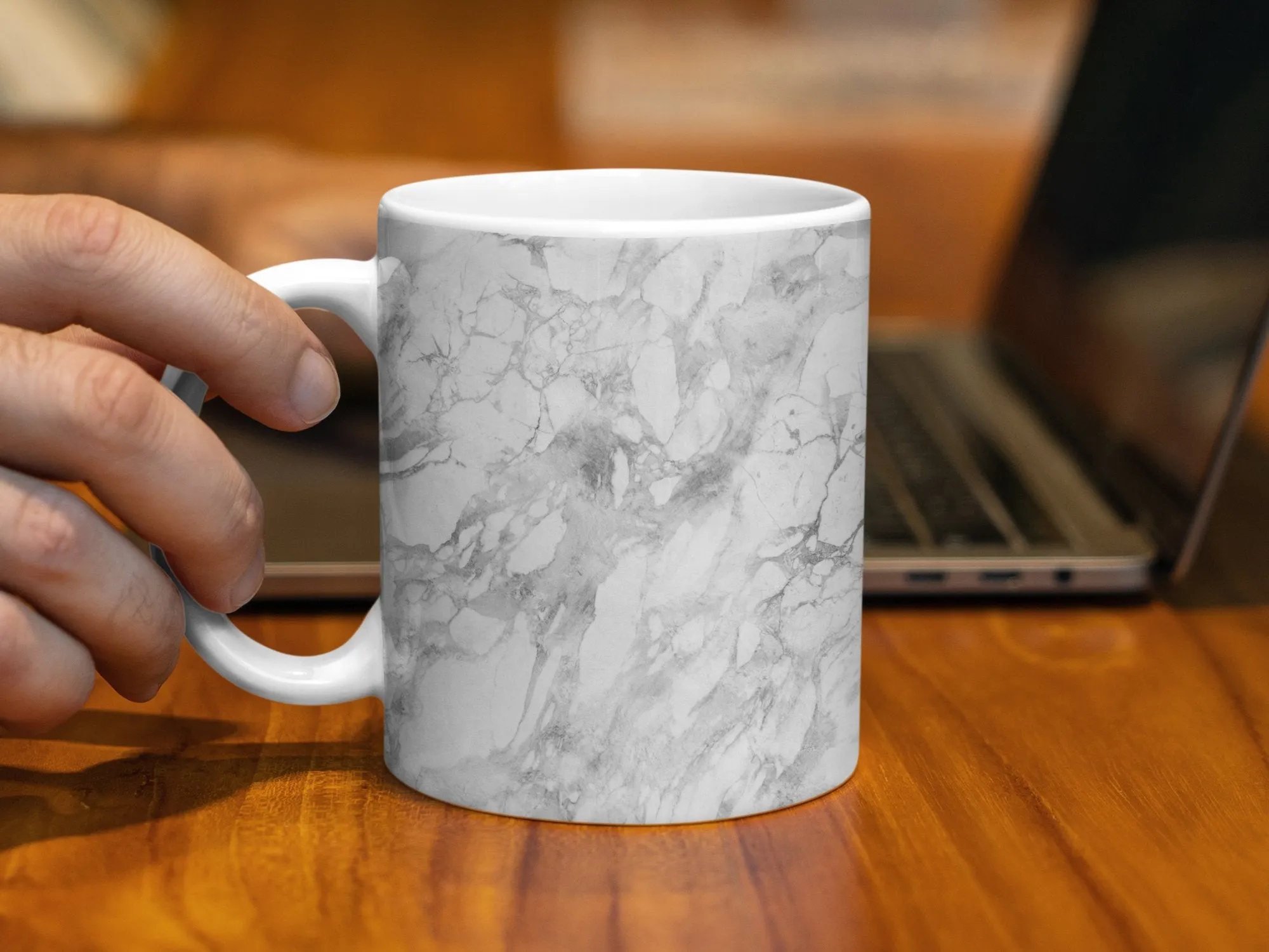 Elegant Marble Pattern Mug, 11oz Stylish Monochrome Drinkware, Office Coffee Cup