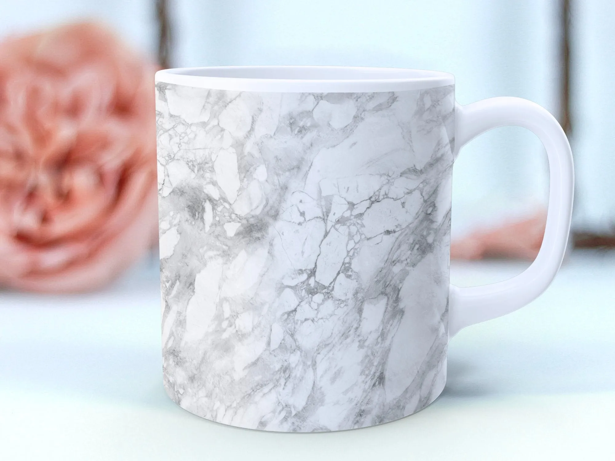 Elegant Marble Pattern Mug, 11oz Stylish Monochrome Drinkware, Office Coffee Cup