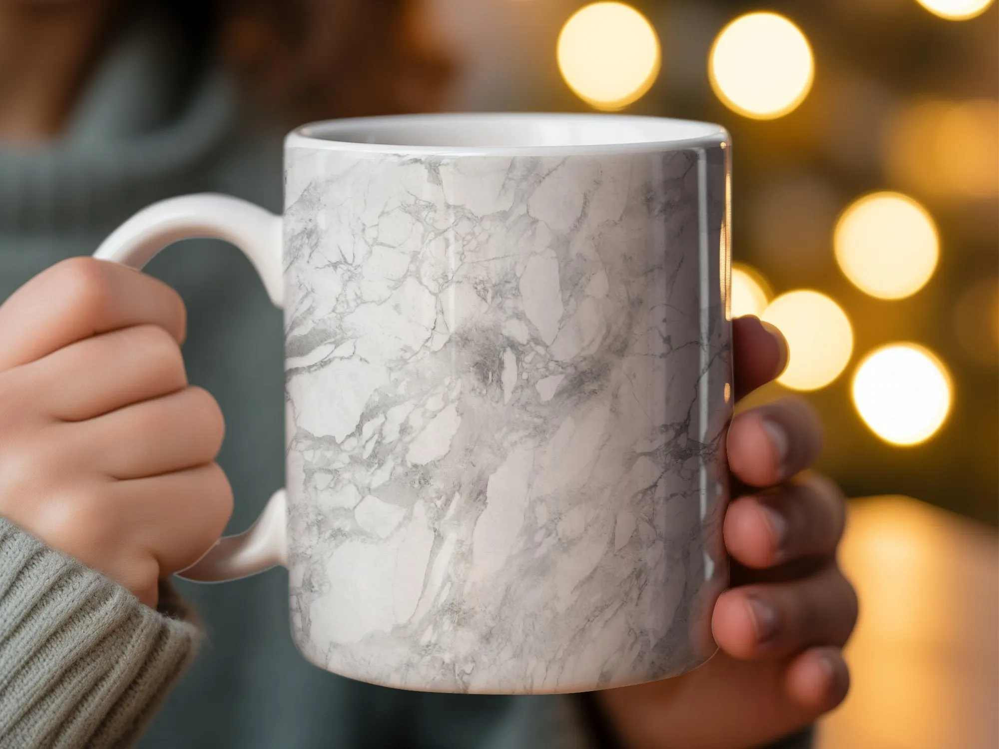 Elegant Marble Pattern Mug, 11oz Stylish Monochrome Drinkware, Office Coffee Cup