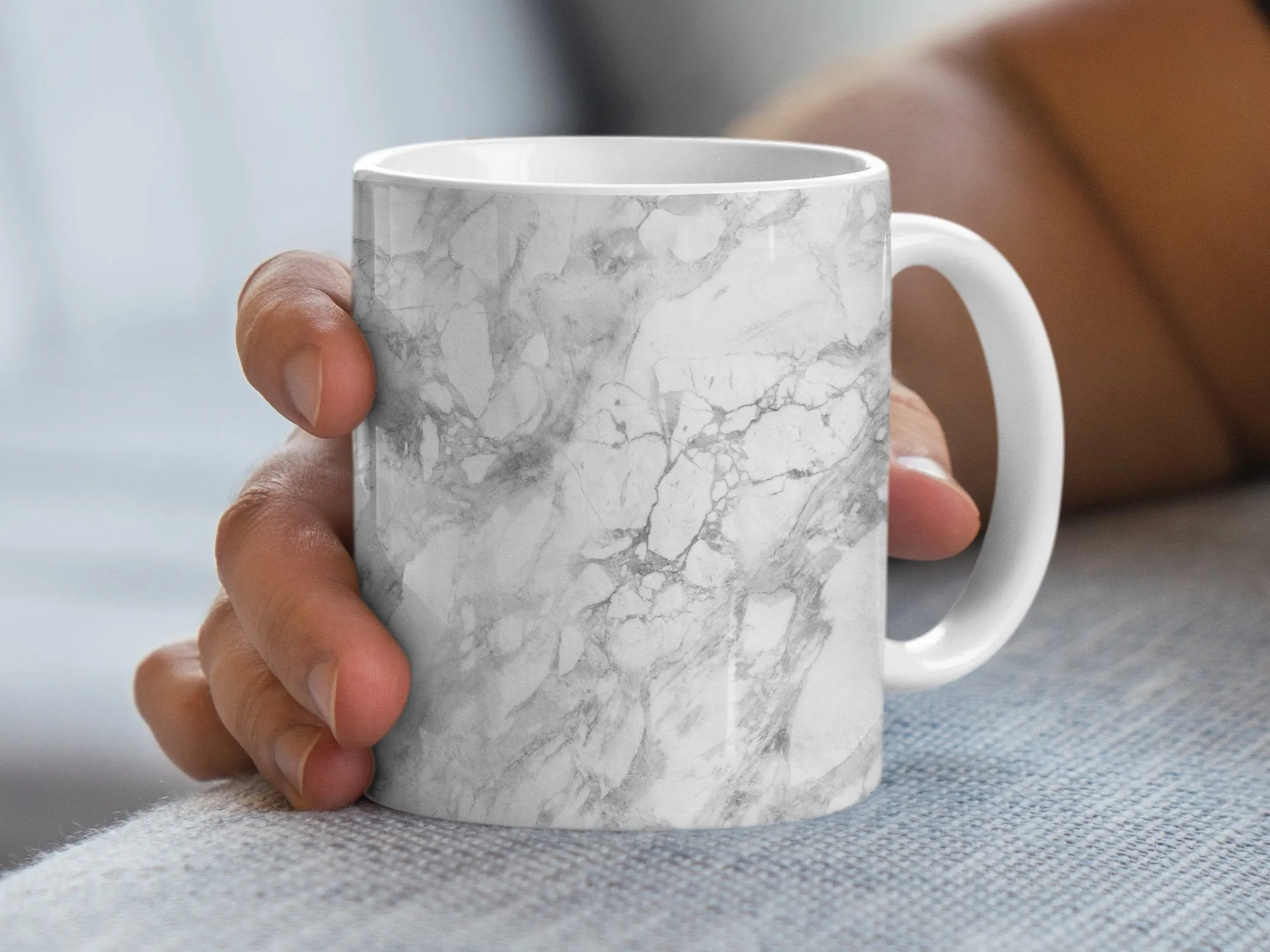 Elegant Marble Pattern Mug, 11oz Stylish Monochrome Drinkware, Office Coffee Cup