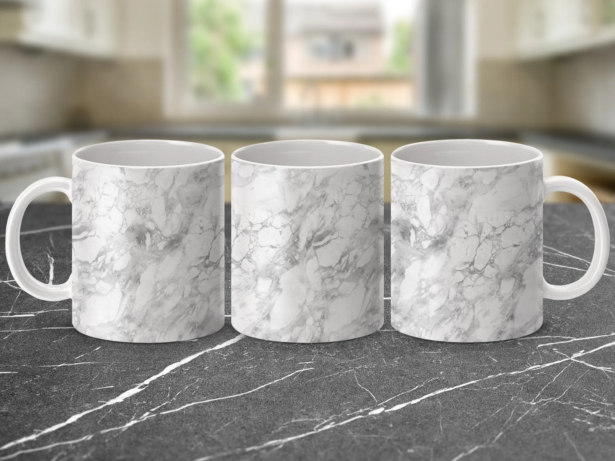 Elegant Marble Pattern Mug, 11oz Stylish Monochrome Drinkware, Office Coffee Cup