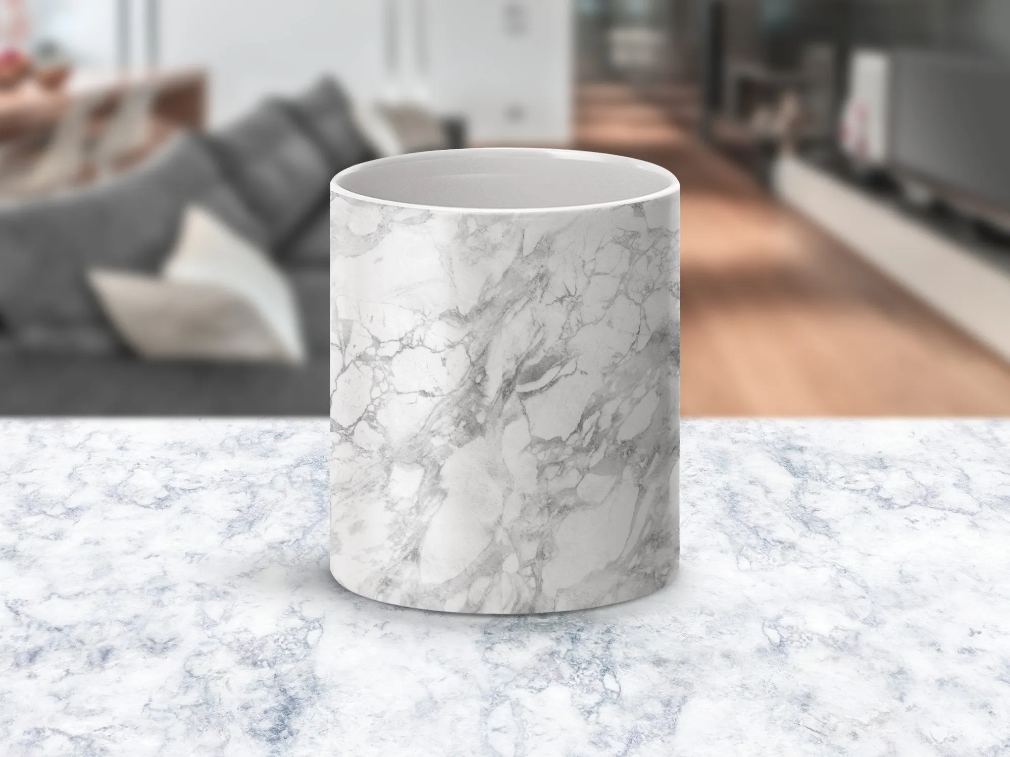 Elegant Marble Pattern Mug, 11oz Stylish Monochrome Drinkware, Office Coffee Cup