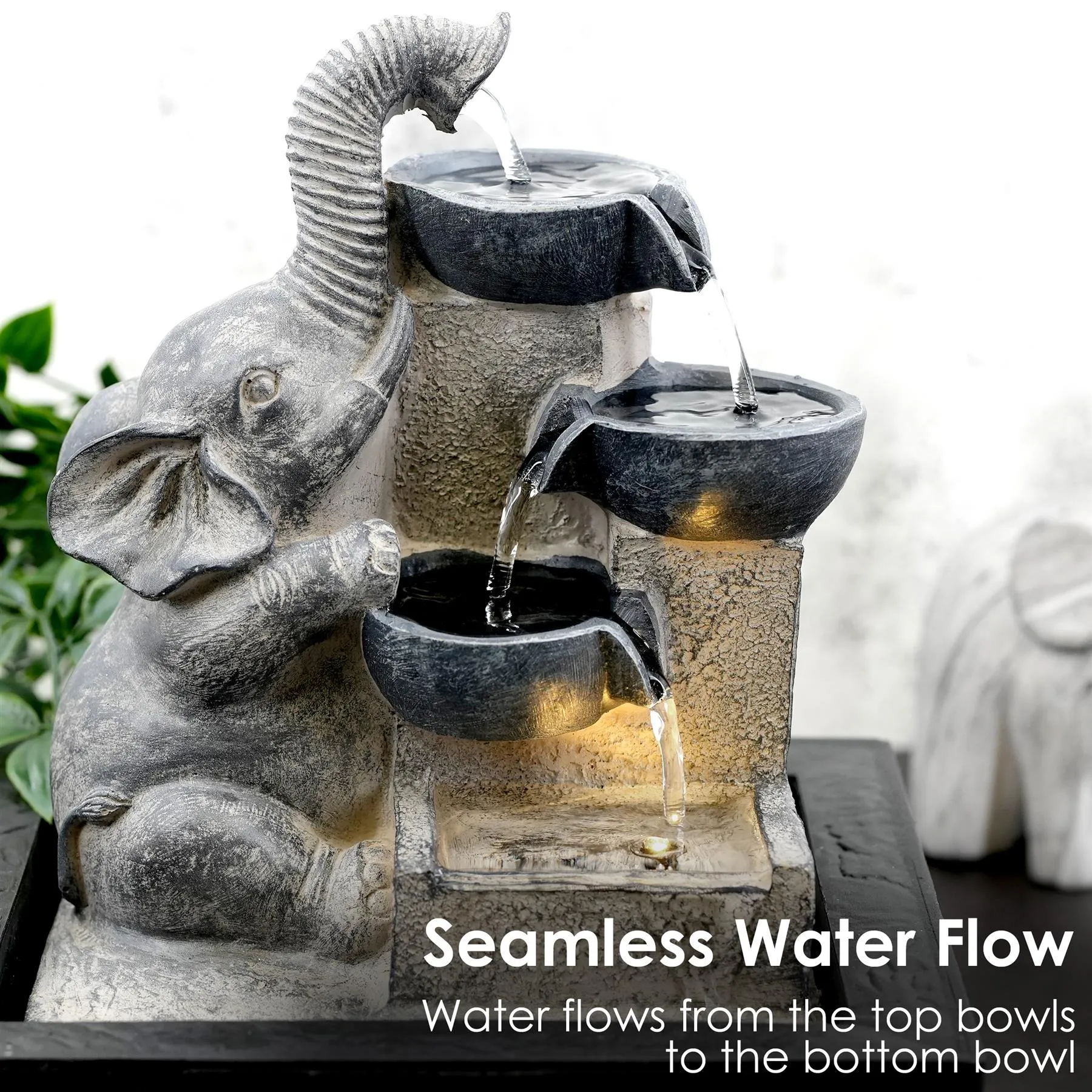 Elephant and Bowls Water Feature Indoor With LED