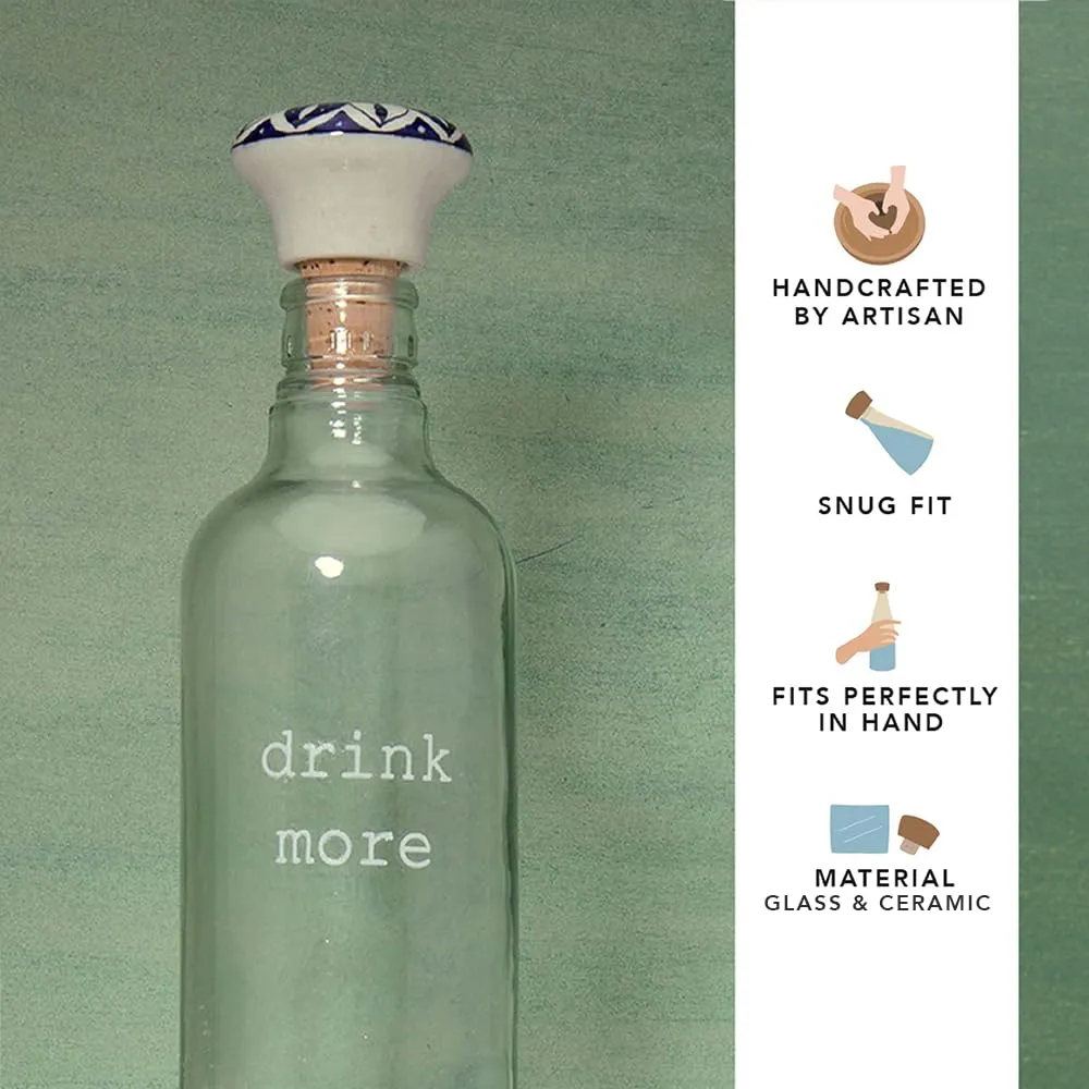 Ellementry Drink More Glass Bottle with Cork (750 ML)| Water and Milk Bottle for Fridge | Clear and Transparent Bottles for Home & Office | BPA Free | Stylish and Premium Wine Bottle- Set of 2