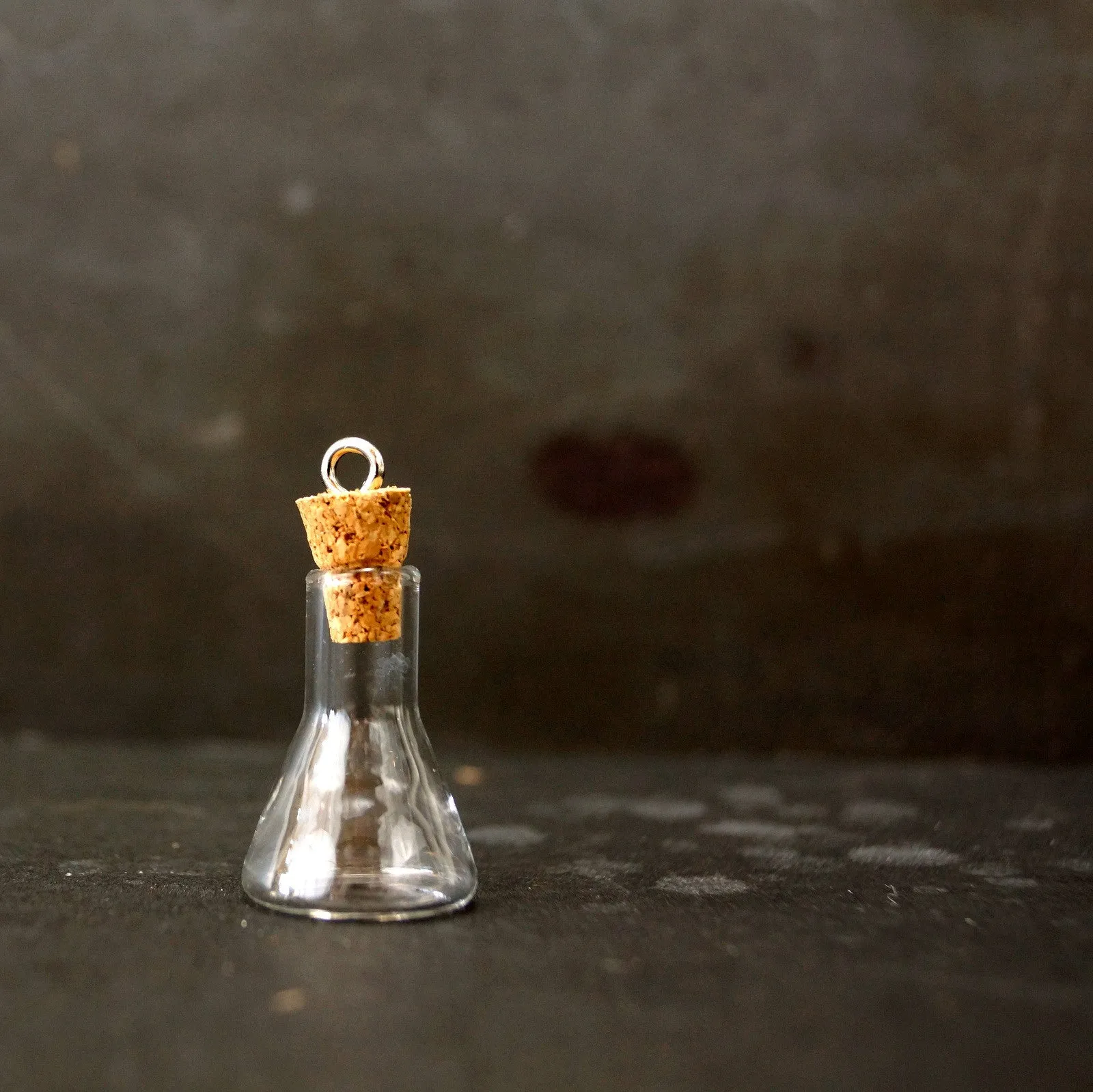 Fillable Glass Erlenmeyer Flask Charm with Cork Stopper and Eye Hook