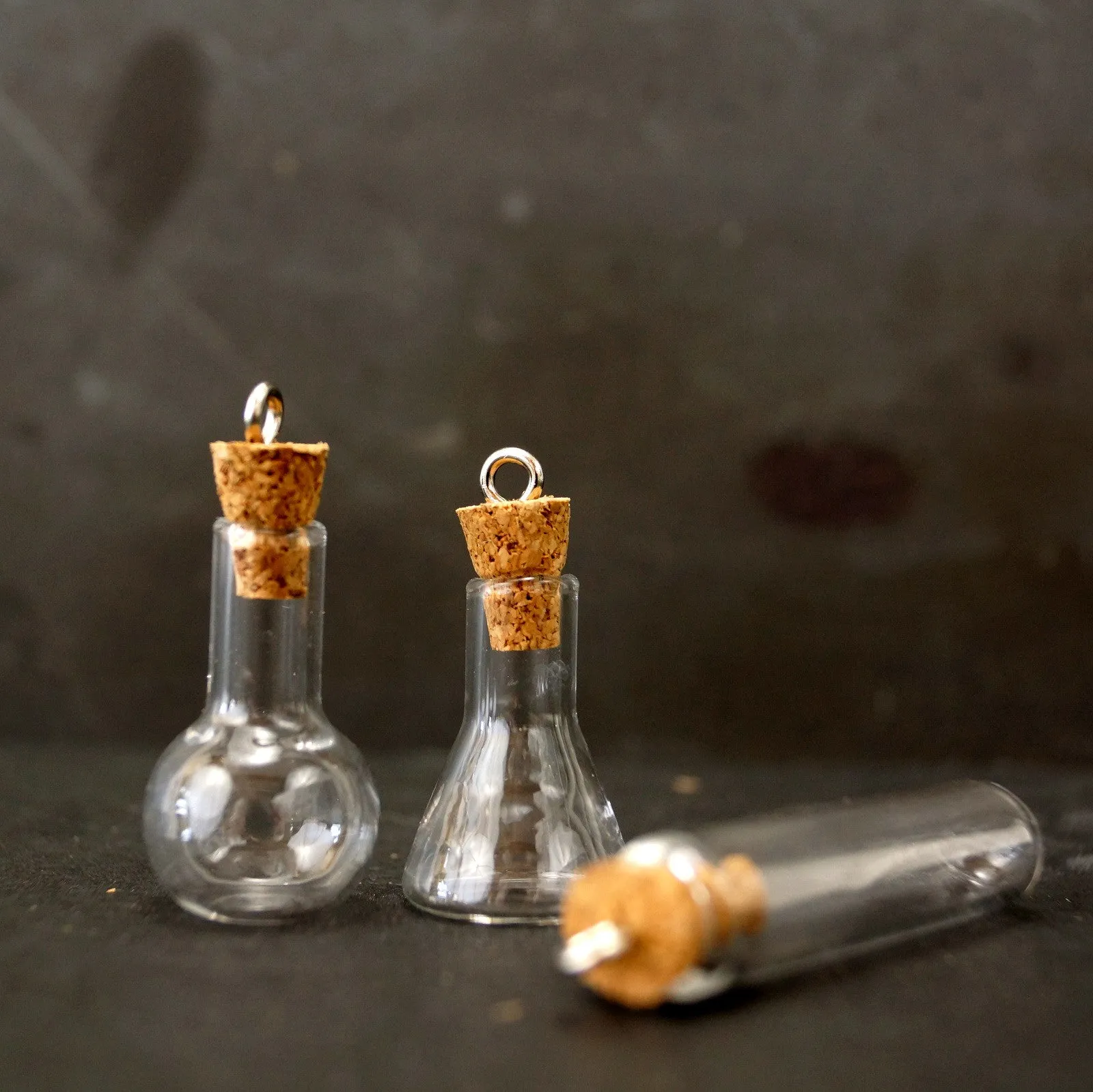 Fillable Glass Erlenmeyer Flask Charm with Cork Stopper and Eye Hook