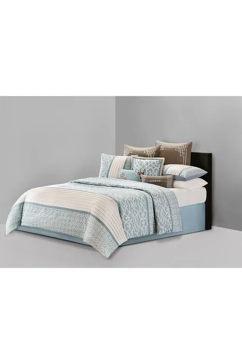 Fretwork Aqua Comforter Set