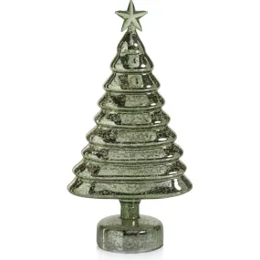 Frida 12.25" Vintage Light Green LED Glass Holiday Tabletop Trees, Set of 2