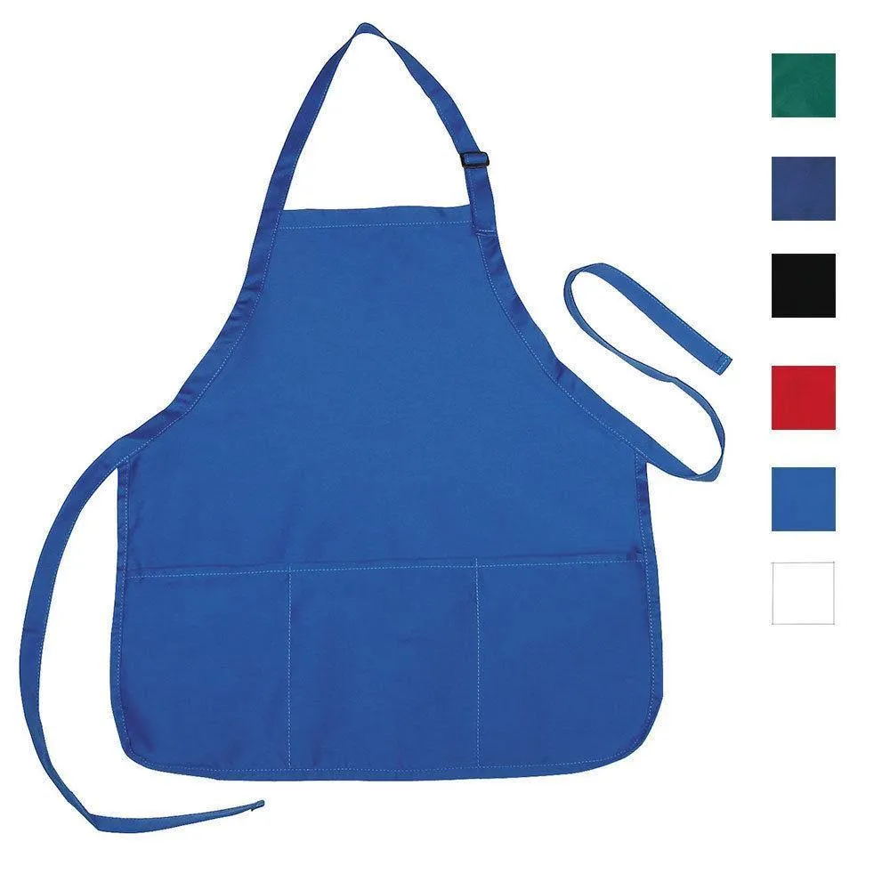 Full Adult Size Bib Aprons With 3 Waist Pockets Plain Solid Colors Kitchen Chef Waiter Garden Crafts