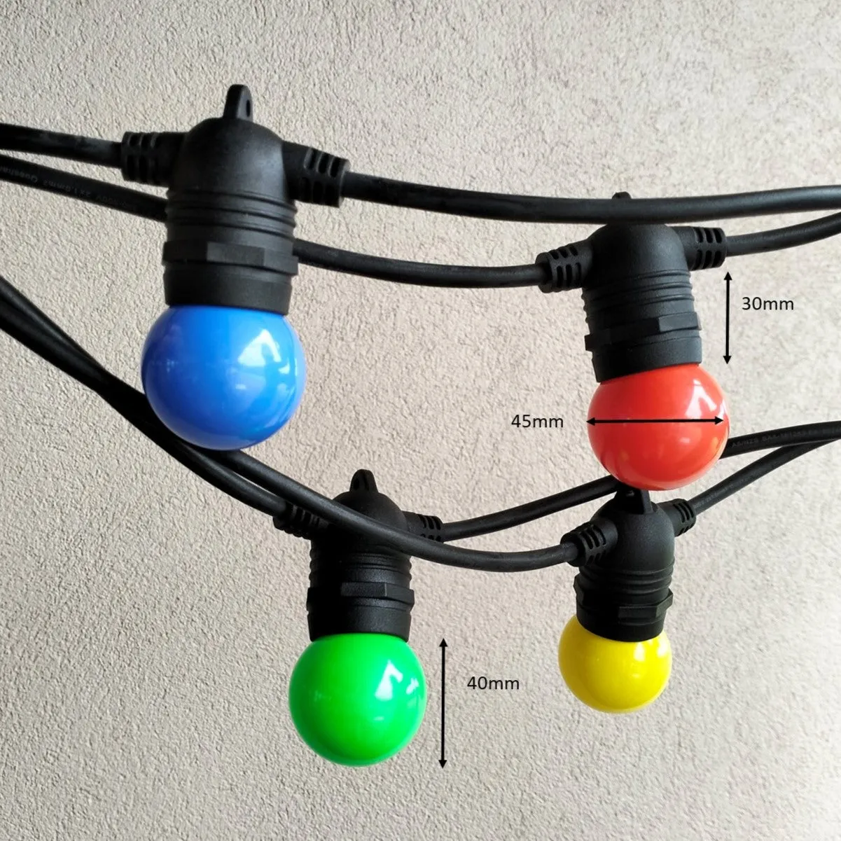 G45 Colour Bulb | 10m 10 Bulbs | Flush Mount Festoon Lights