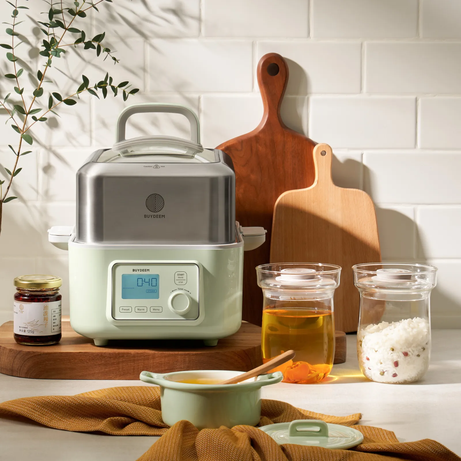 G563 Electric Food Steamer with Ceramic Lunch Box - Bundle Offer