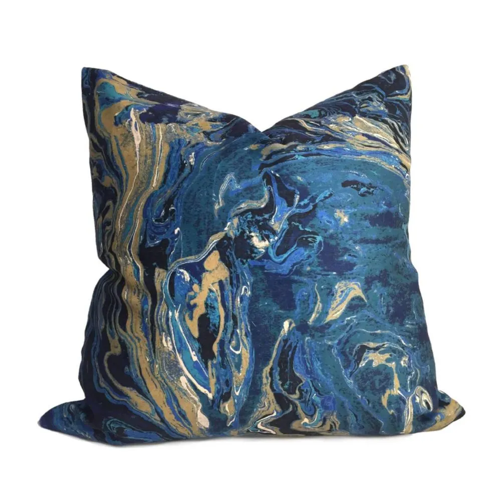 Gaia III Lapis Blue Marble Geology Pattern Pillow Cover (Fabric by the Yard available)