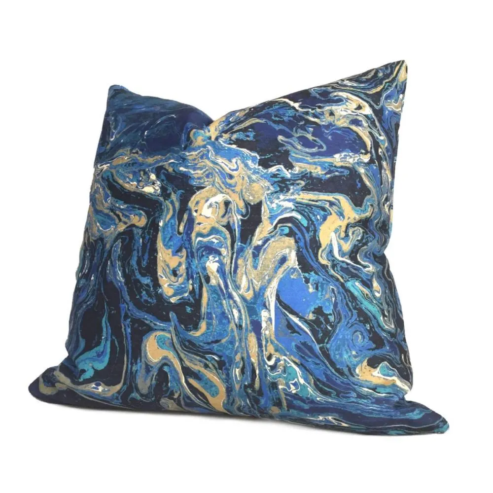 Gaia III Lapis Blue Marble Geology Pattern Pillow Cover (Fabric by the Yard available)