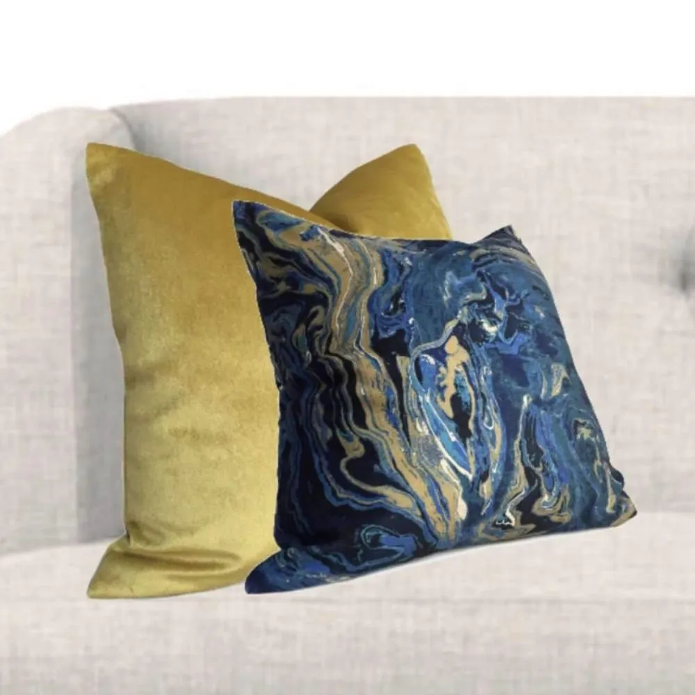 Gaia III Lapis Blue Marble Geology Pattern Pillow Cover (Fabric by the Yard available)