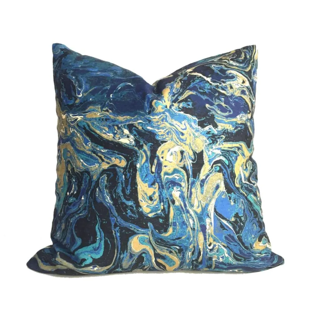 Gaia III Lapis Blue Marble Geology Pattern Pillow Cover (Fabric by the Yard available)