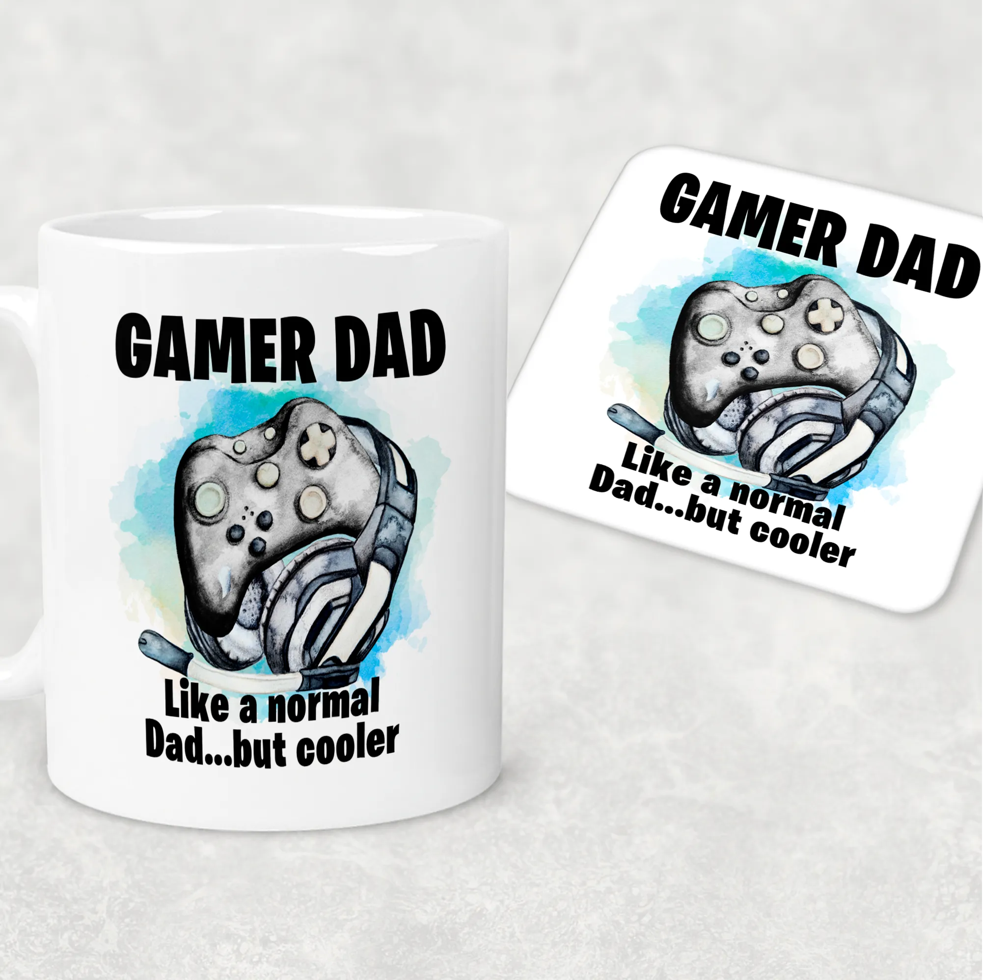 Gamer Dad Cooler Than a Normal Dad Personalised Watercolour Mug