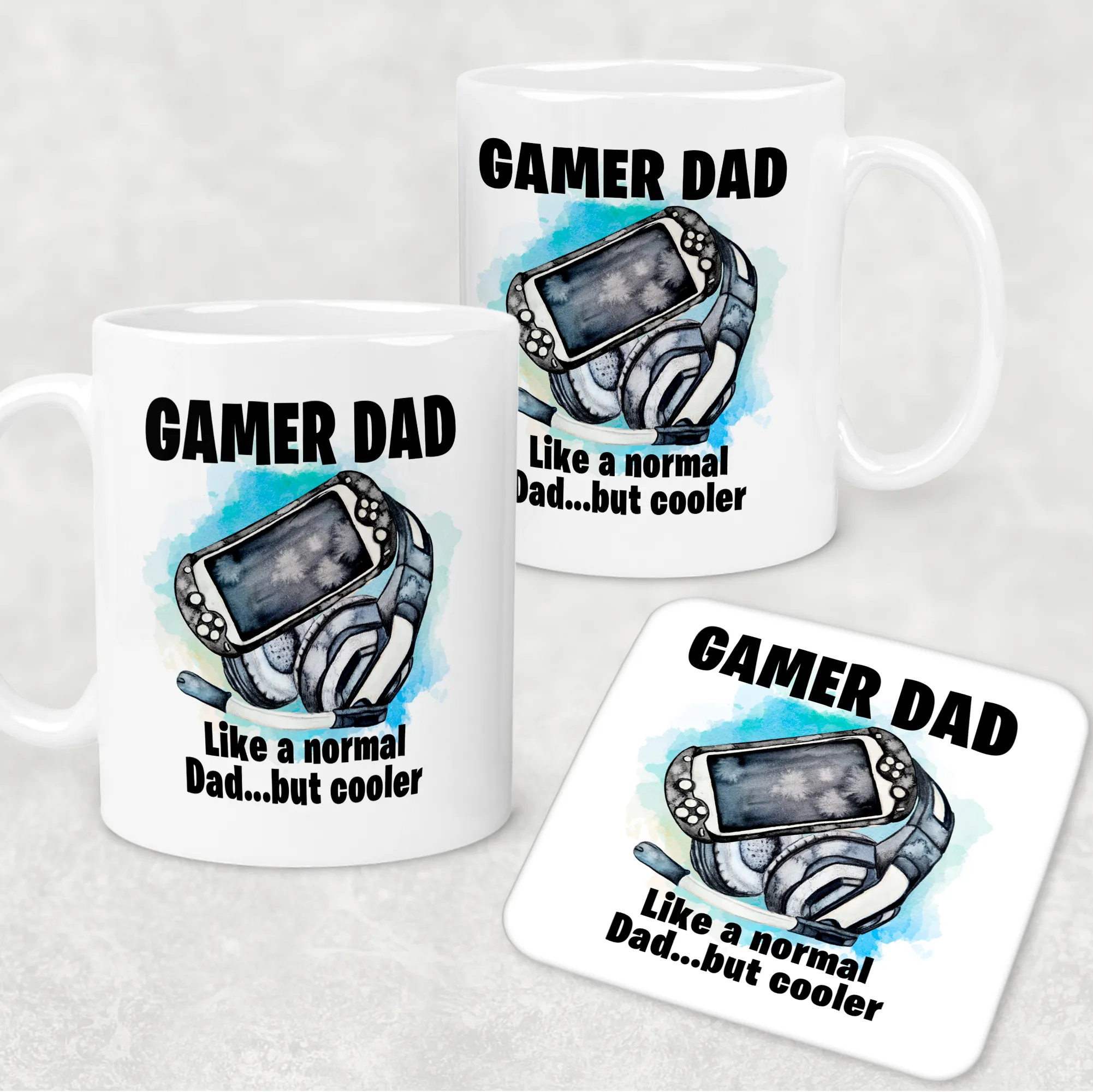 Gamer Dad Cooler Than a Normal Dad Personalised Watercolour Mug