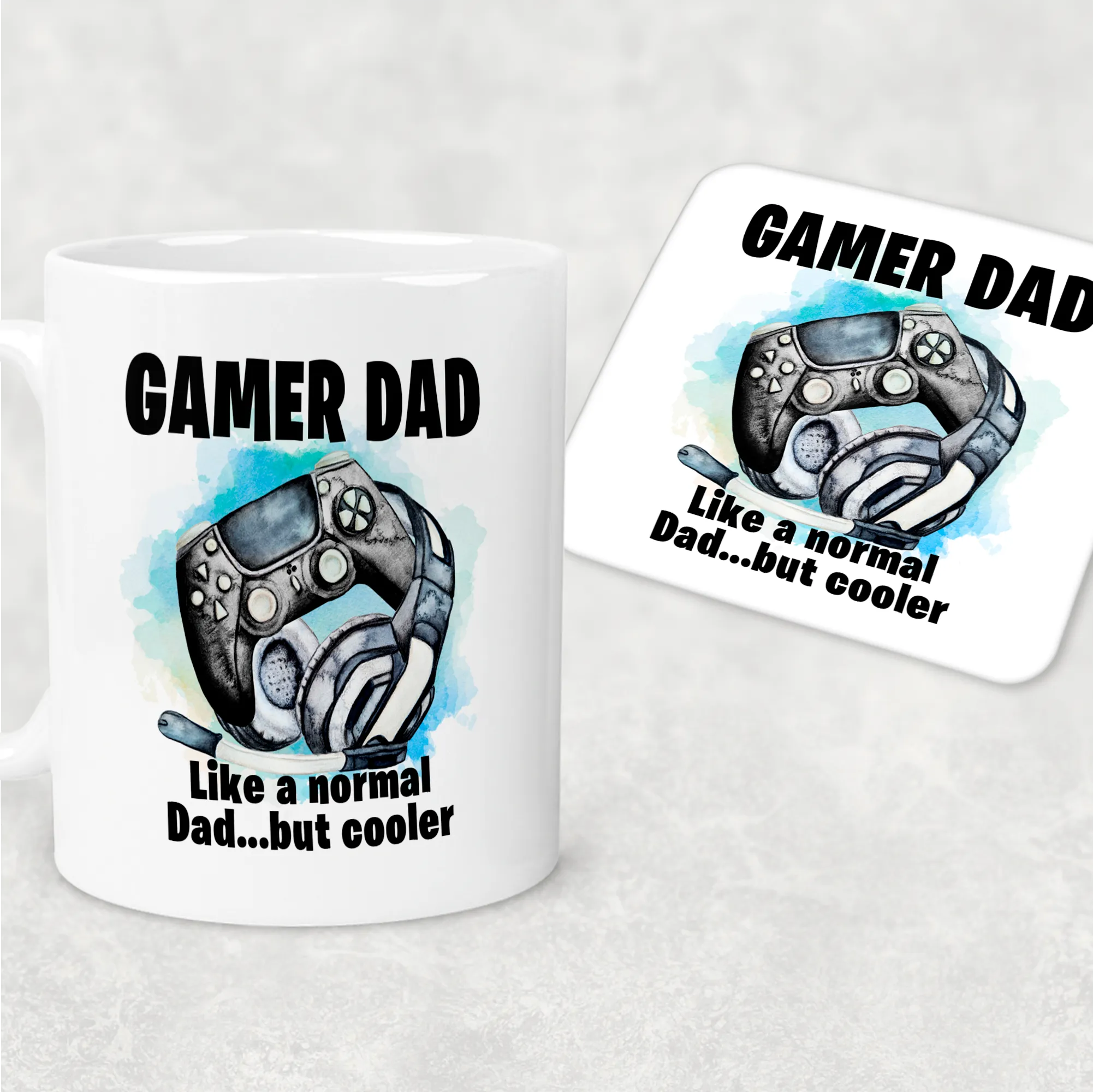 Gamer Dad Cooler Than a Normal Dad Personalised Watercolour Mug