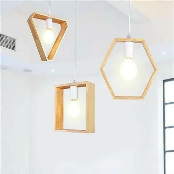 Geometric Hanging Wooden Lights