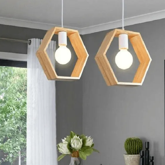 Geometric Hanging Wooden Lights