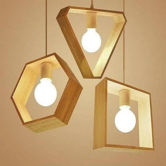 Geometric Hanging Wooden Lights