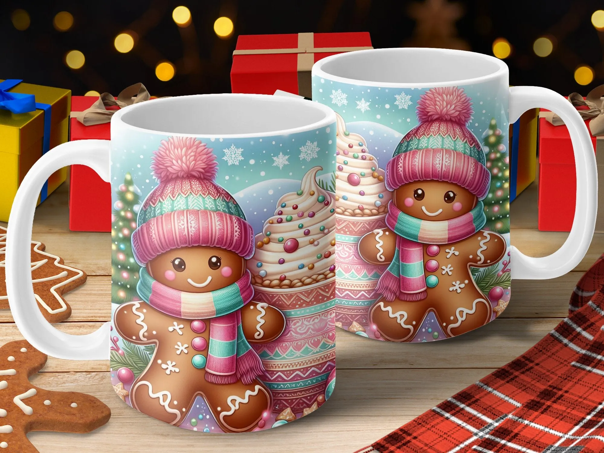 Gingerbread Man Hot Chocolate Design Mug, Holiday Mug, Christmas Gift for Family or Friends, Winter Mug