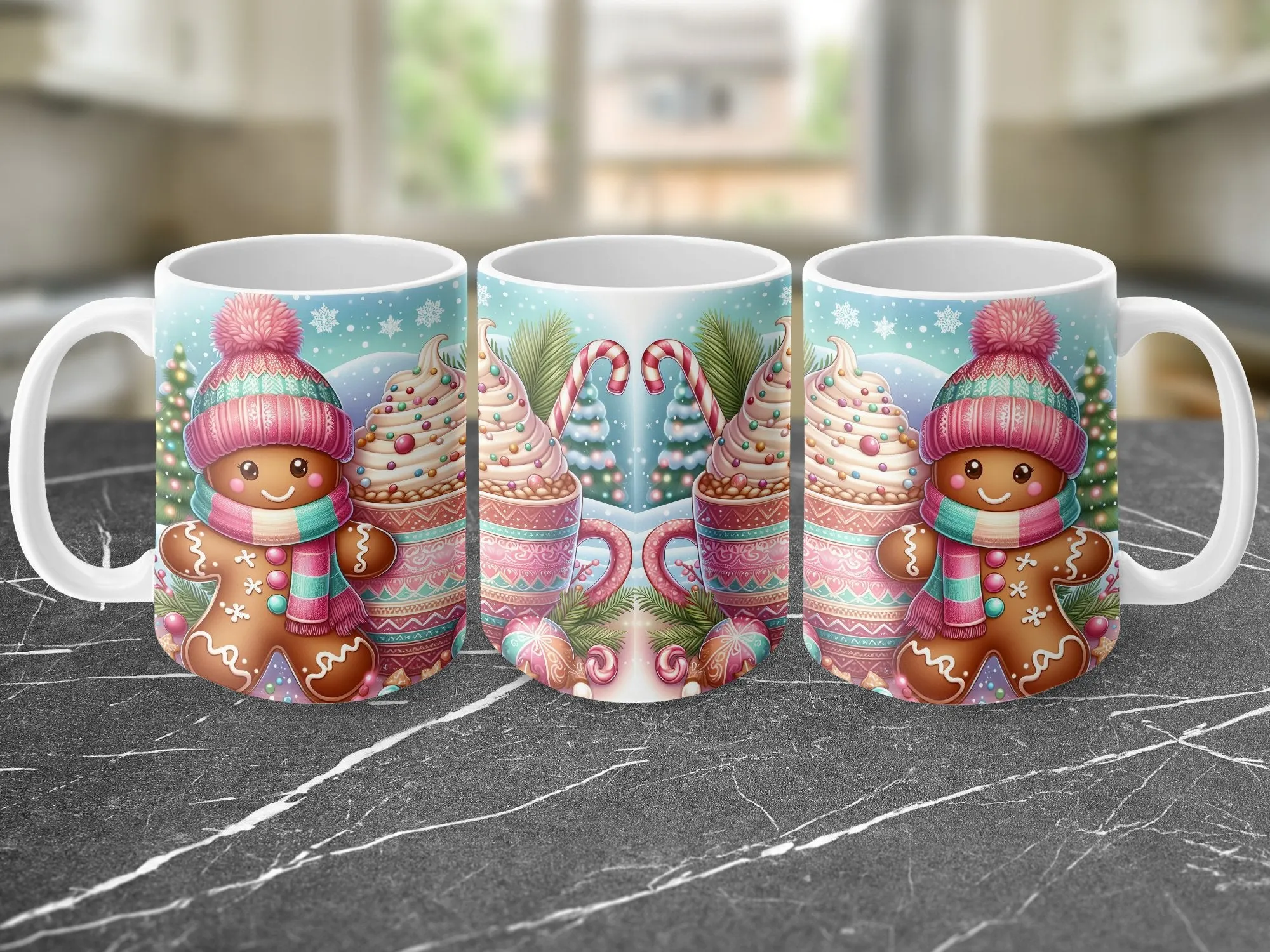 Gingerbread Man Hot Chocolate Design Mug, Holiday Mug, Christmas Gift for Family or Friends, Winter Mug