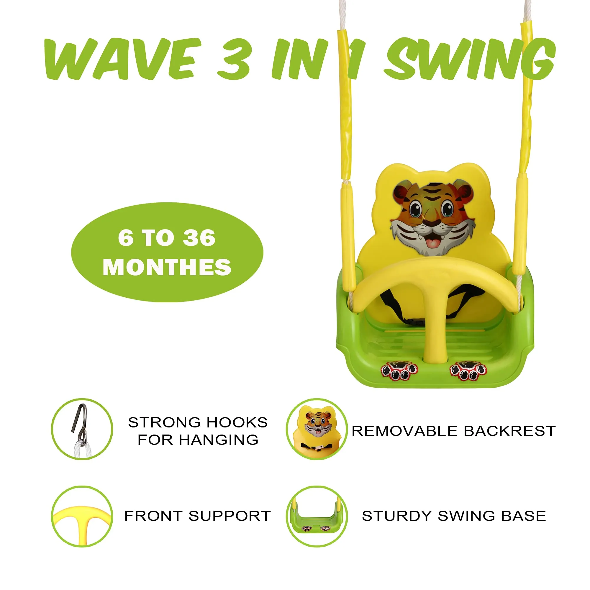 Goyal's Plastic Baby Musical Swing With 4 Stages Multiple Age Settings, 9 Months- 6 Years- (Green), 39 Centimeters