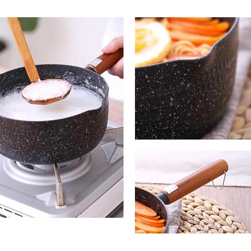 Granite Coating Sauce Pan with Wooden Handle