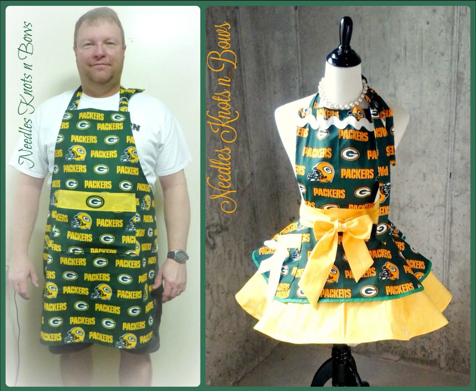 Green Bay Packers Apron, Womens Flirty Football Apron w/ Pocket, Aprons