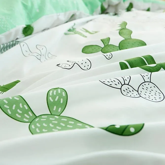 Green Cactus Print Fresh Style Cotton Lxury 4-Piece Bedding Sets