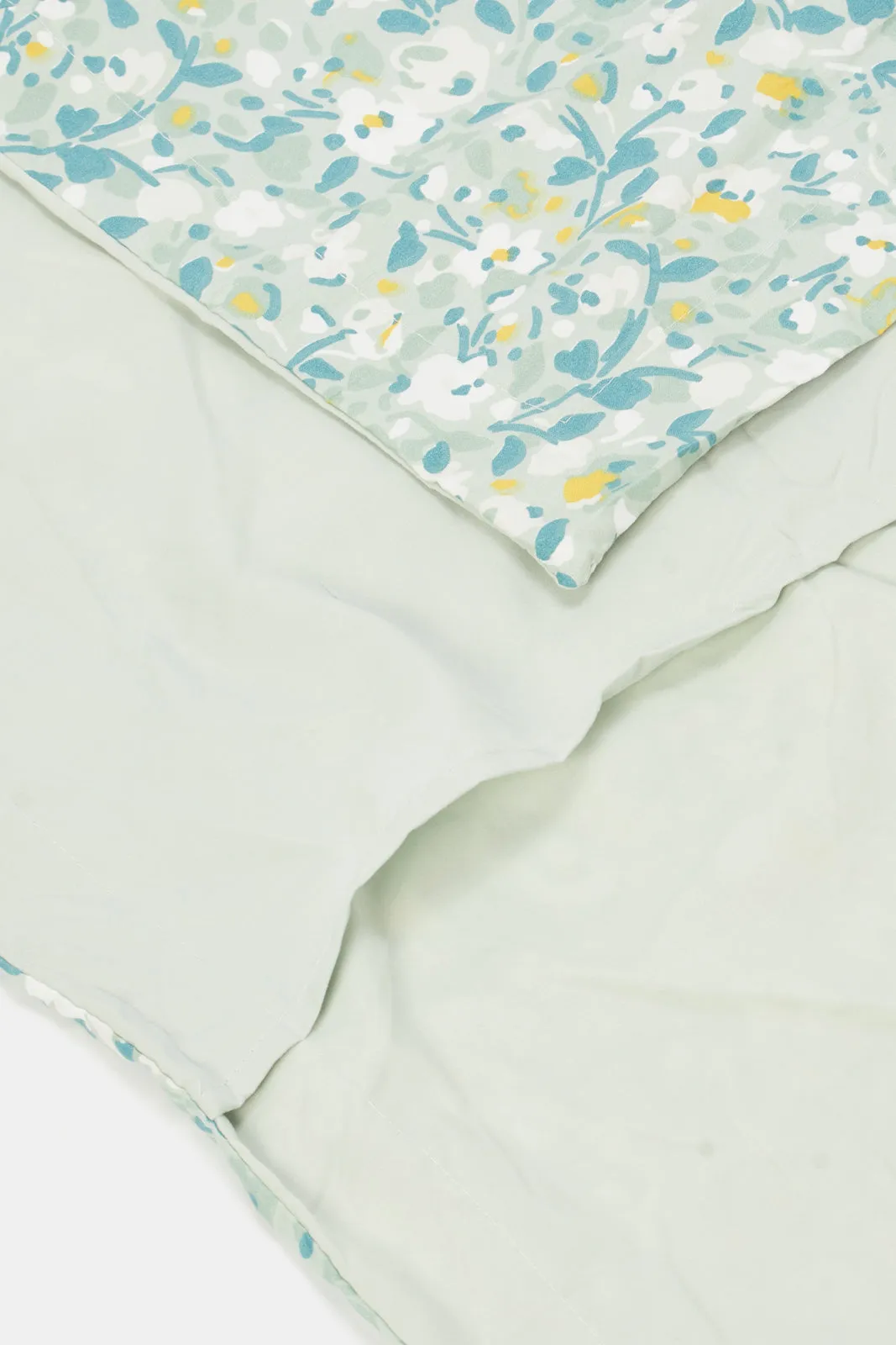 Green Floral Printed Comforter 3 Piece Set (Single Size)