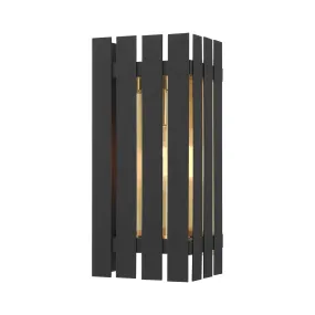 Greenwich 1-Light Outdoor Wall Lantern in Black with Satin Brass Accents