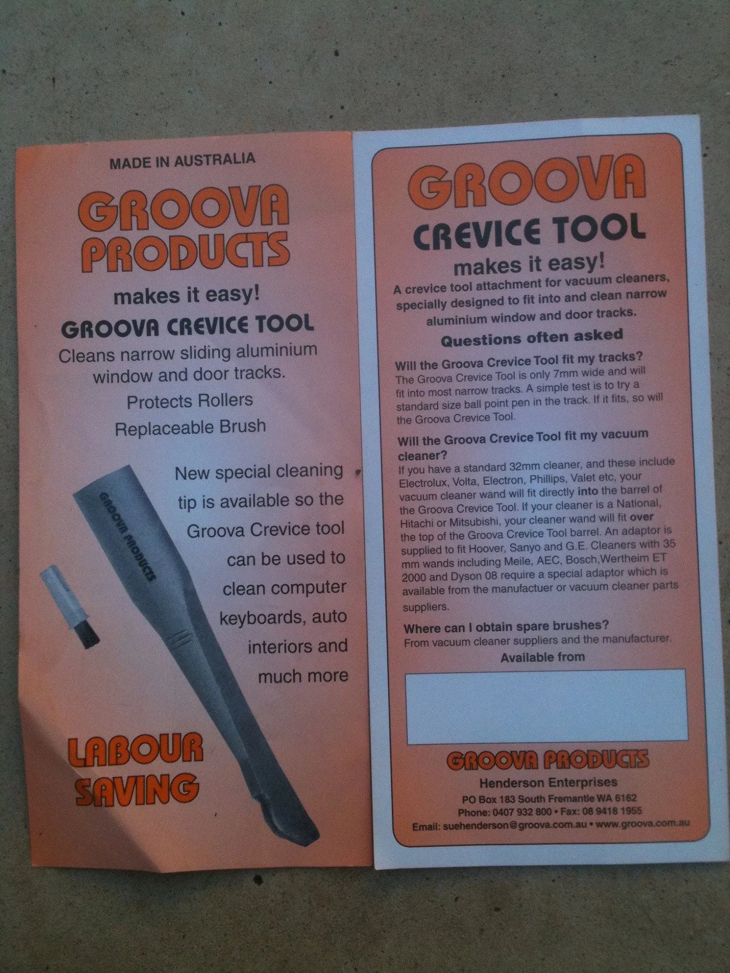 Groova Very Useful Vacuum Cleaner Crevice Tool Australian Made!