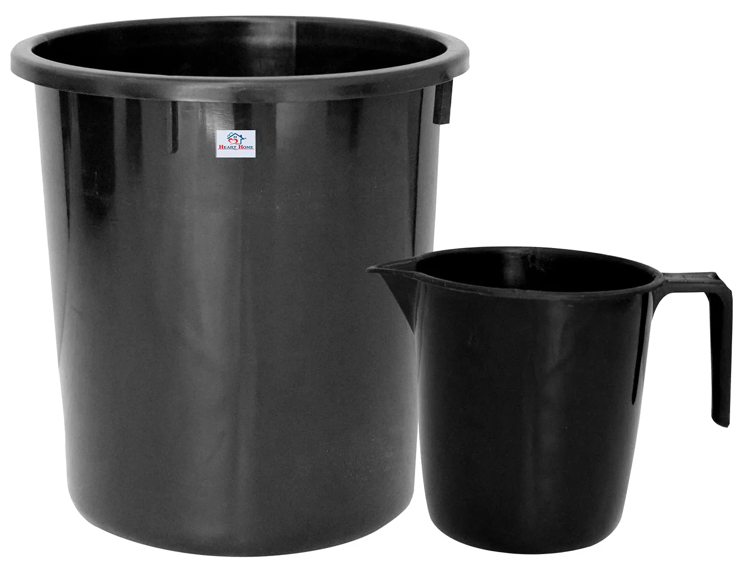 Heart Home 2 Pieces Unbreakable Virgin Plastic Multipurpose Bathroom Dustbin & Mug Set (Black) (HS39HEARTH023123)