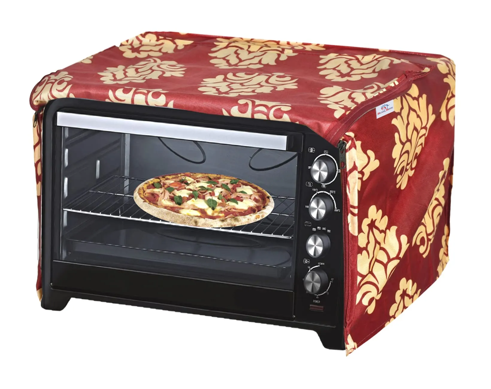 Heart Home Polyster Floral Printed Microwave Oven Cover, Dustproof Machine Protector Cover,20 LTR. (Maroon)-HS43HEARTH25936