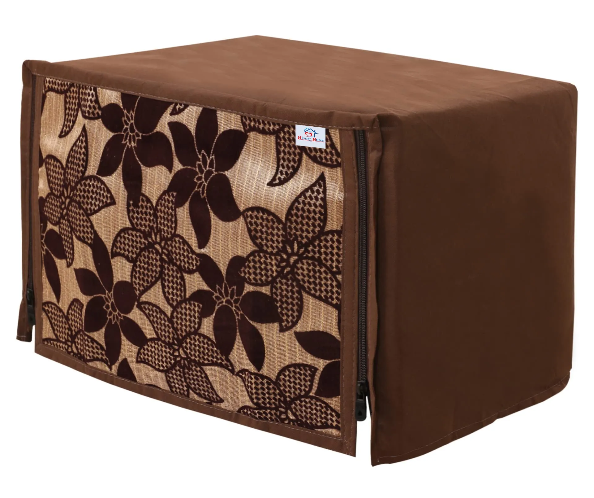 Heart Home Velvet Flower Printed Microwave Oven Cover, Dustproof Machine Protector Cover,30 LTR. (Brown)-HS43HEARTH26062