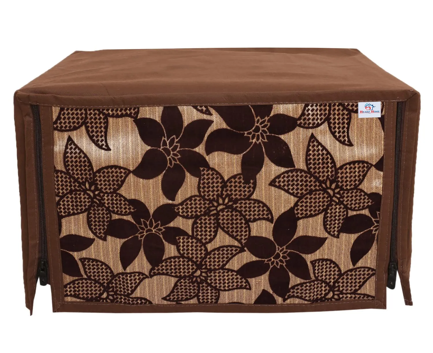 Heart Home Velvet Flower Printed Microwave Oven Cover, Dustproof Machine Protector Cover,30 LTR. (Brown)-HS43HEARTH26062