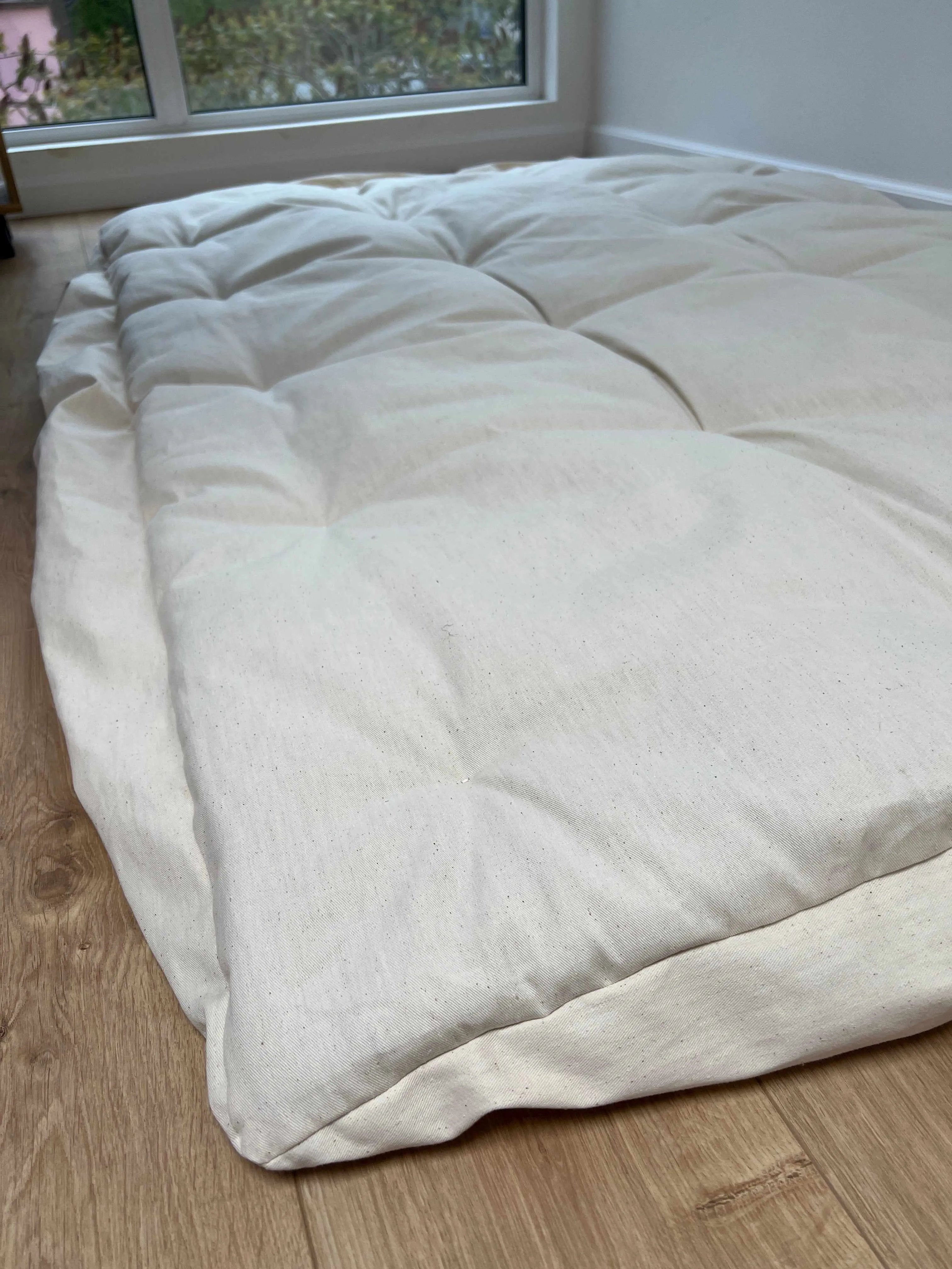 HEMP topper-mattress pad like fitted sheet mat 1.5” thickness filled organic hemp fiber filler in natural non-dyed Cotton fabric Custom Size Hand made