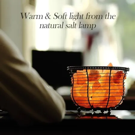 Himalayan Glow Natural Salt Lamp 8"Tall Round Basket 10lbs with Dimmer