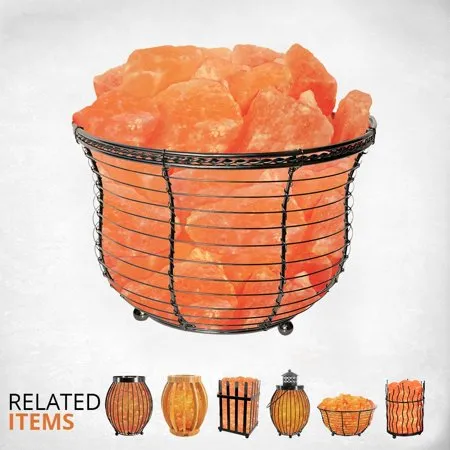 Himalayan Glow Natural Salt Lamp 8"Tall Round Basket 10lbs with Dimmer