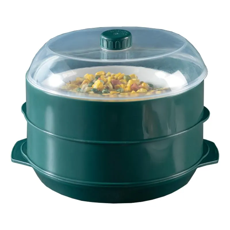 Homestic Microwave Oven Steamer with Handle & Lid (1 Cover  2 Box  1 Base) | Green