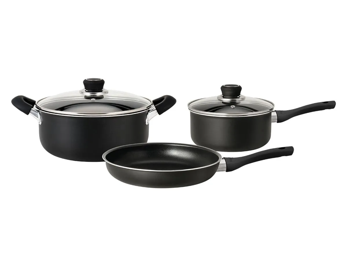 HUDSON Pots and pans Set Nonstick Black Cookware Sets, 5 pcs Set w/Frying Pan, Pot & Saucepan, Dishwasher Safe