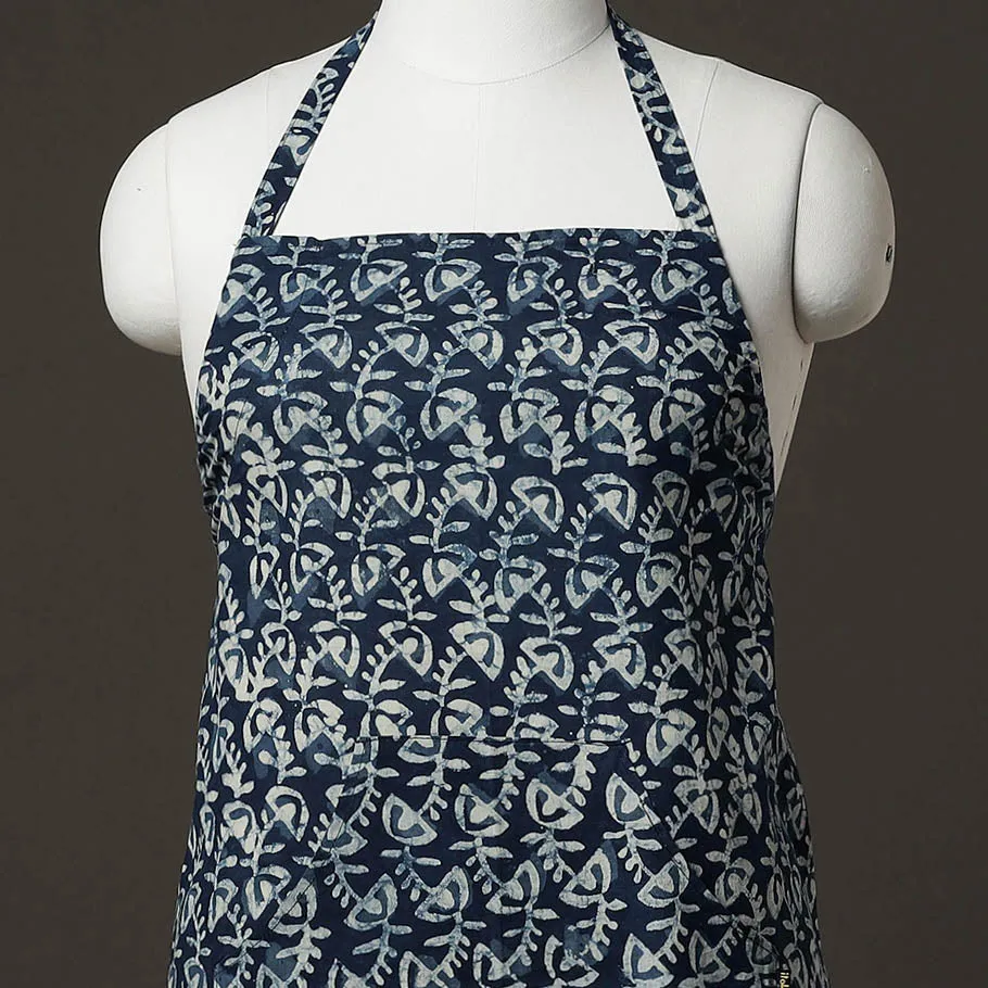 Indigo Block Printed Cotton Apron with Pocket