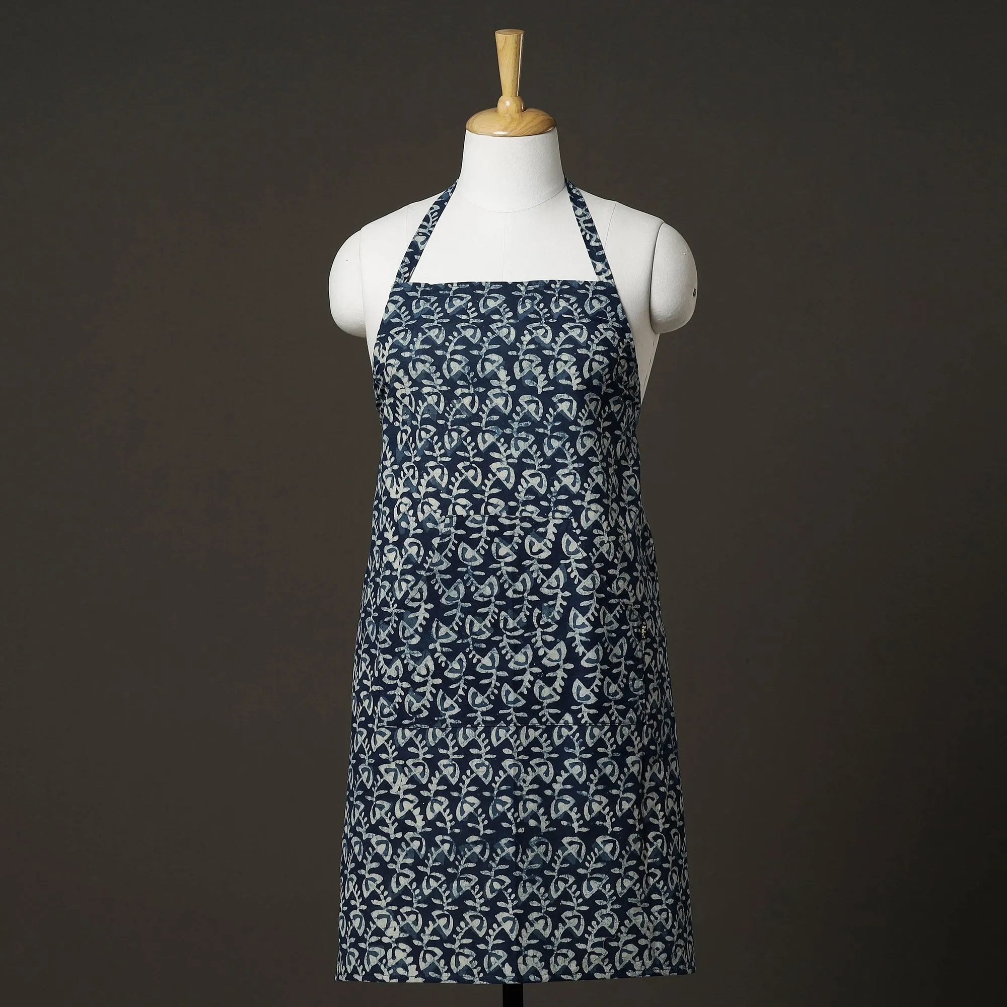 Indigo Block Printed Cotton Apron with Pocket