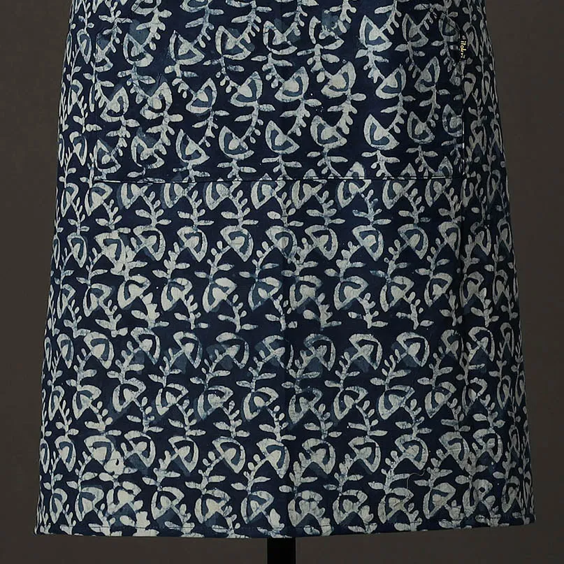 Indigo Block Printed Cotton Apron with Pocket