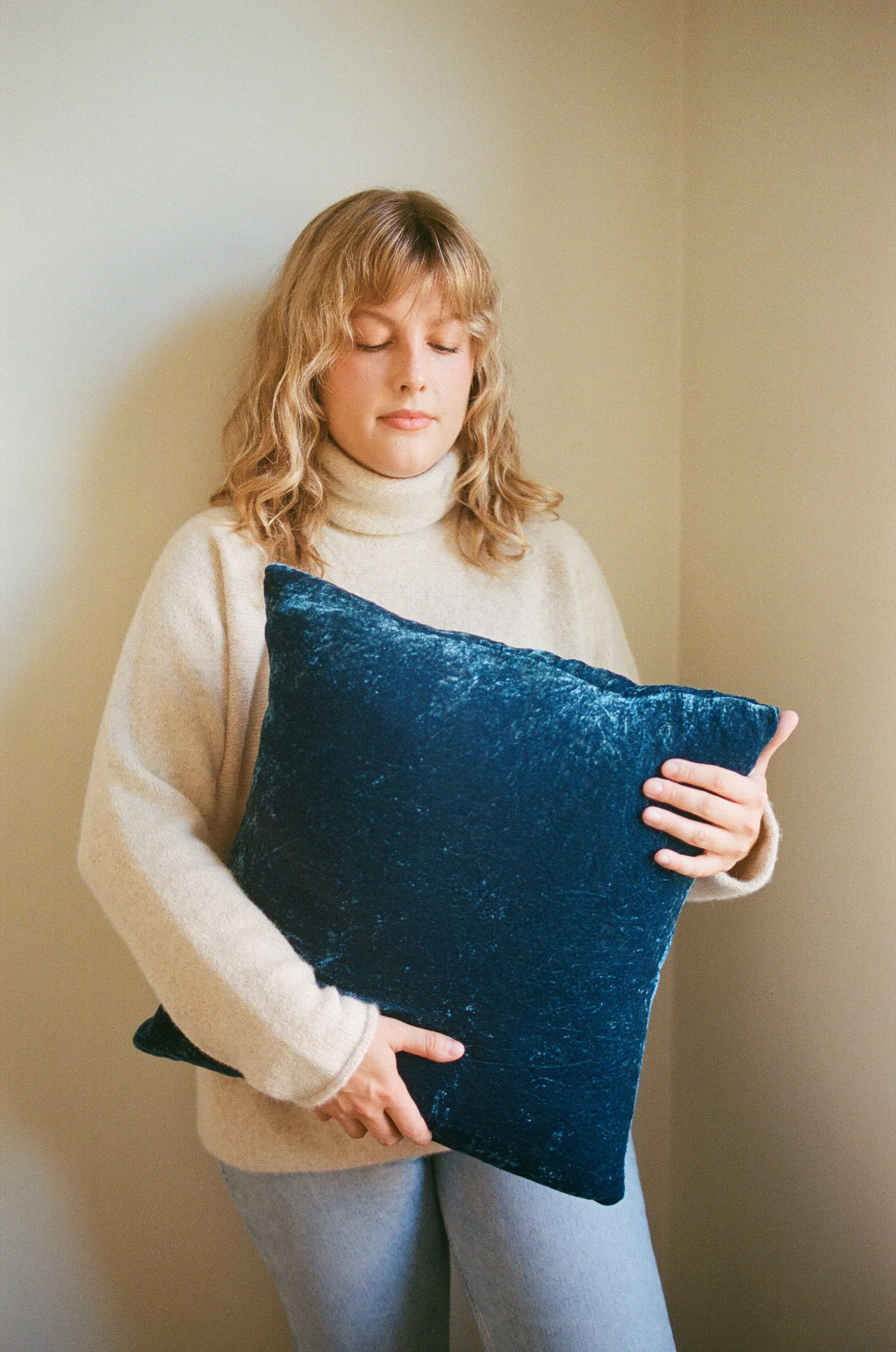 Indigo Blue Naturally Dyed Silk Velvet Pillow