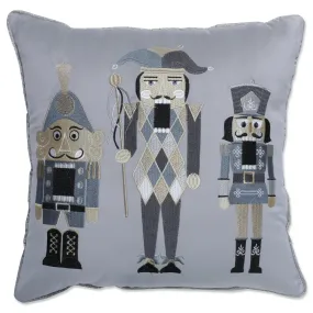 Indoor Christmas Velvet Nutcrackers Gray 17-inch Throw Pillow Cover