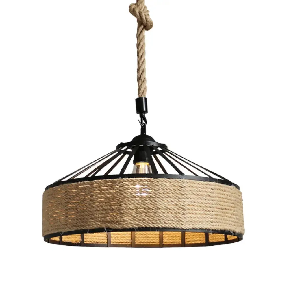 Industrial Barn Pendant Light with Adjustable Hemp Rope