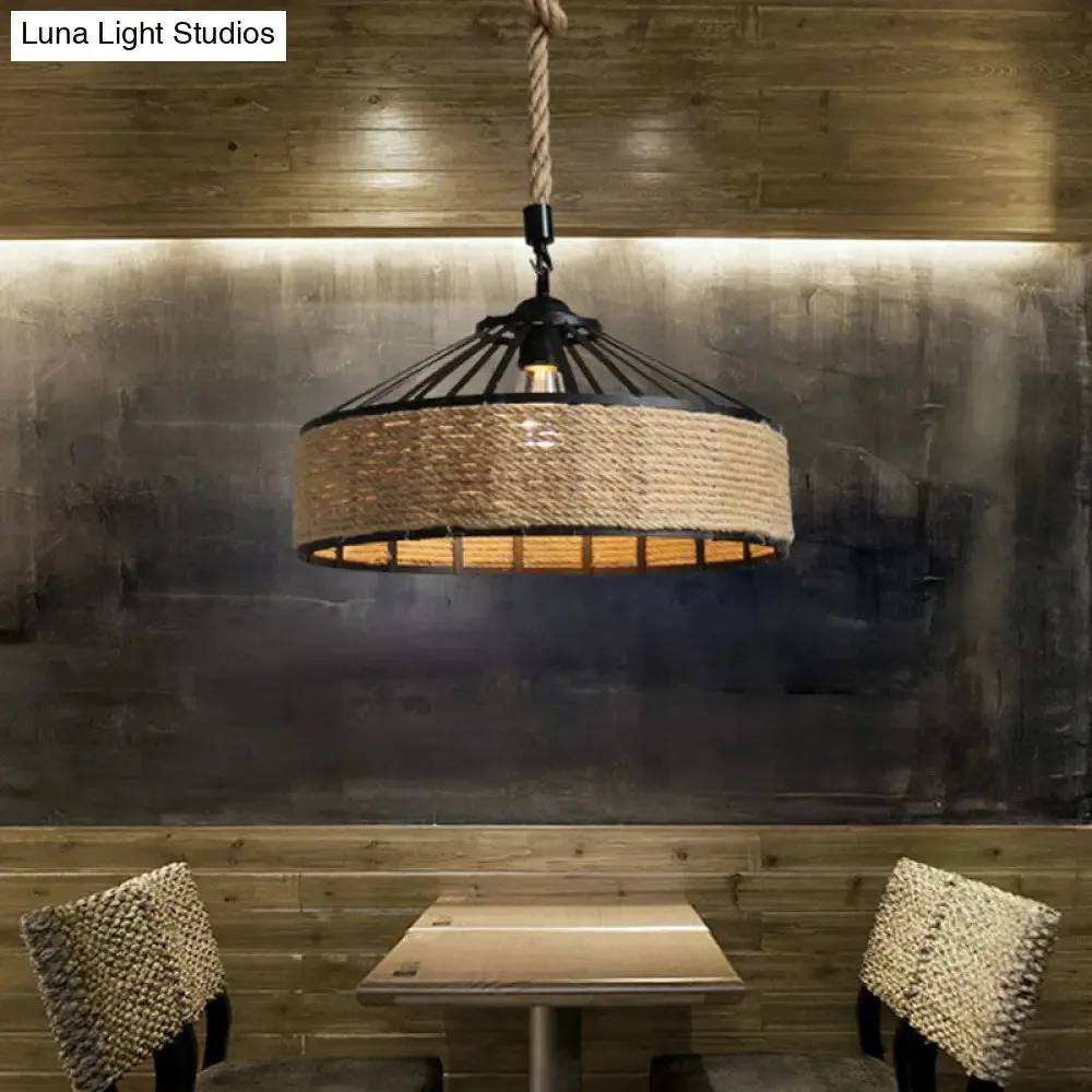 Industrial Barn Pendant Light with Adjustable Hemp Rope